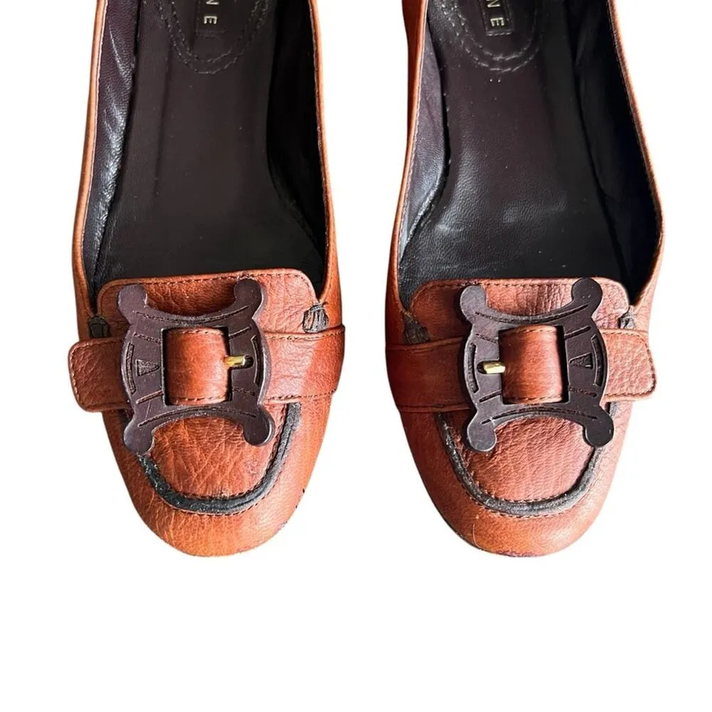 Celine Women’s Vintage Wooden Triomphe Cognac Brown Orange Leather Ballet Flat - Image 4