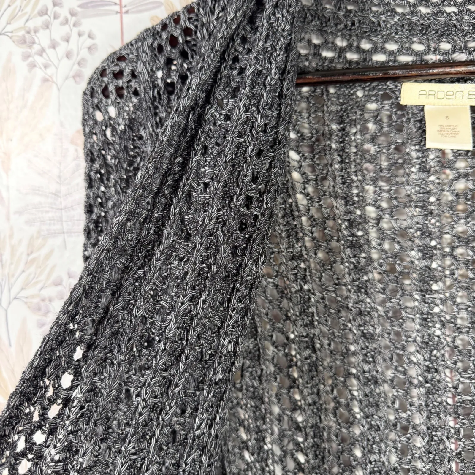 Arden B Open-Knit Long Cardigan Drawstring Waist Size S Gray Duster Sweater - Image 7