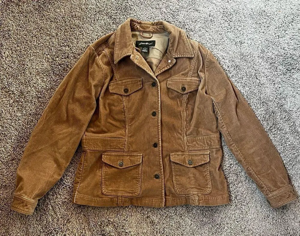 Eddie Bauer Women’s camel tan corduroy jacket. Sz petite large retro grunge coat - Image 11