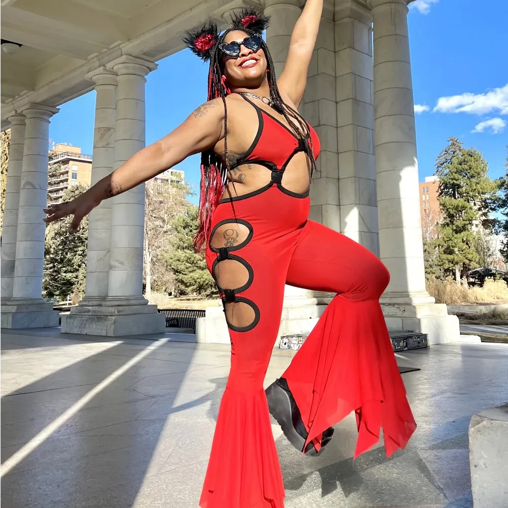 Red Halter Cutout Jumpsuit - Image 2