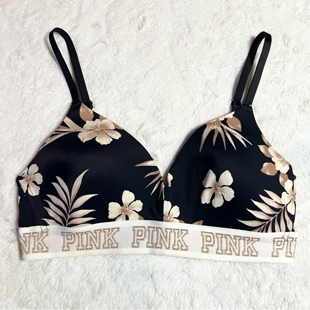 VS PINK Black Floral Wear Everywhere Wireless Lightly Lined Bra Size 34C - Image 11