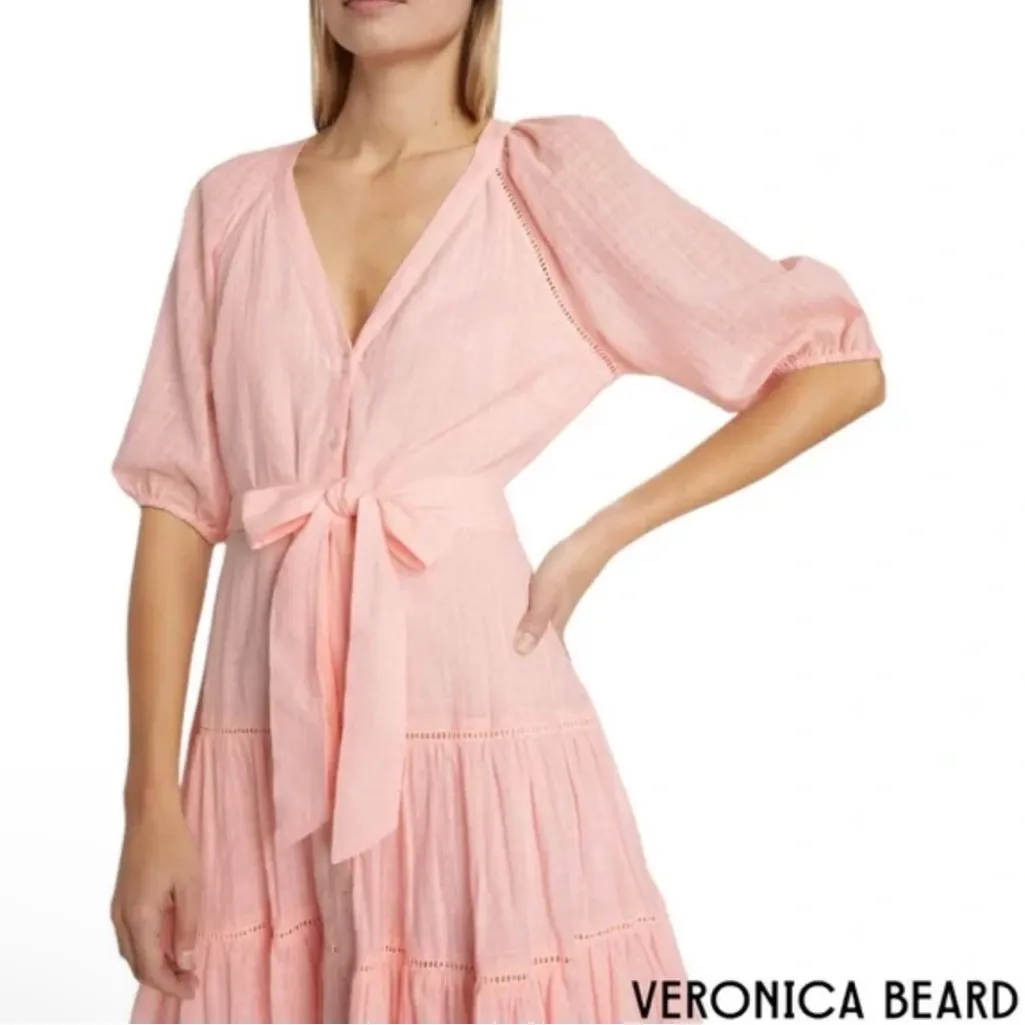 New! Veronica Beard Dewey Tiered Cotton Button-Up Tie Waist‎ Dress Sz 2 $398 - Image 2