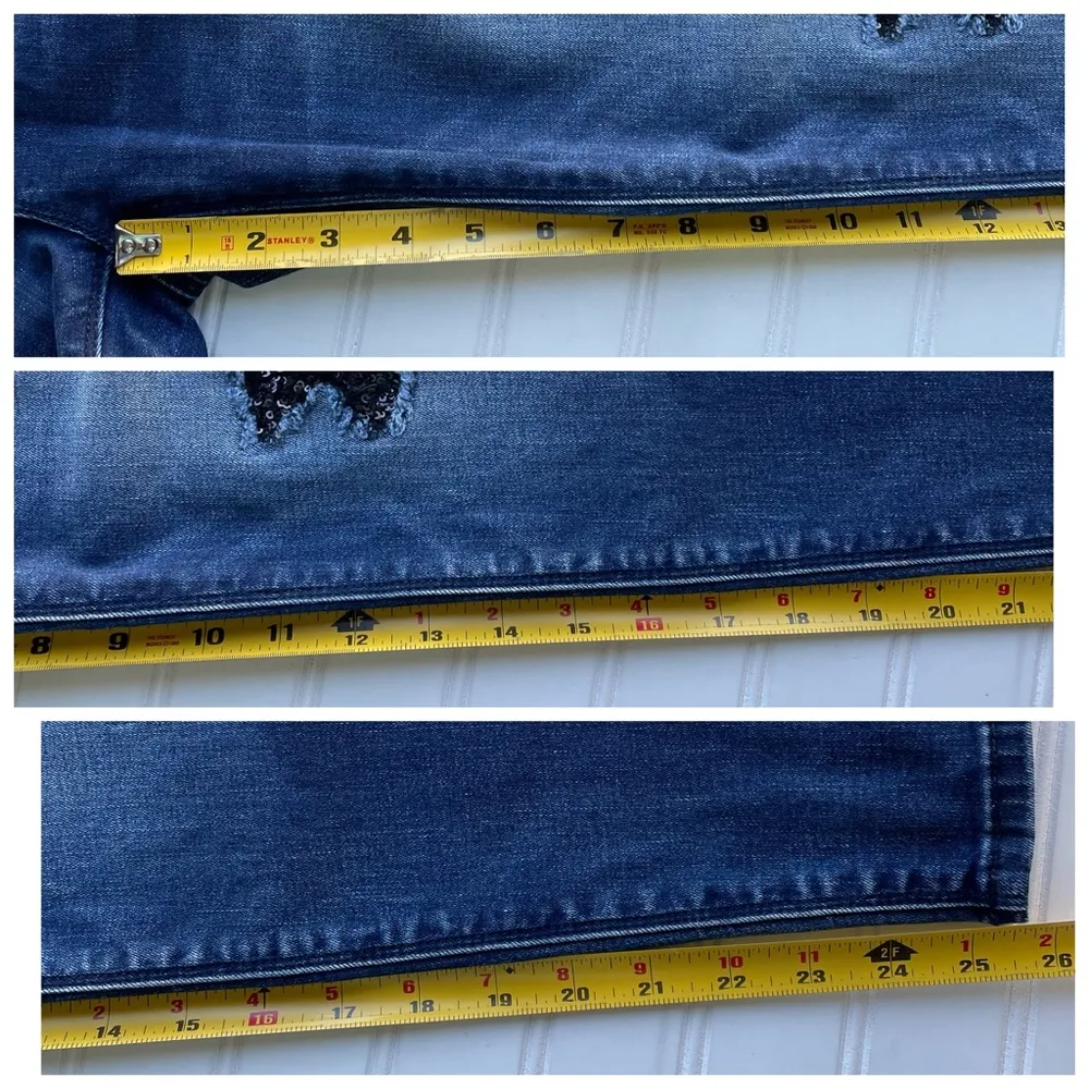WHBM White House Black Market Skinny Ankle Jeans Blue Size 2P Petite Sequin fray - Image 6