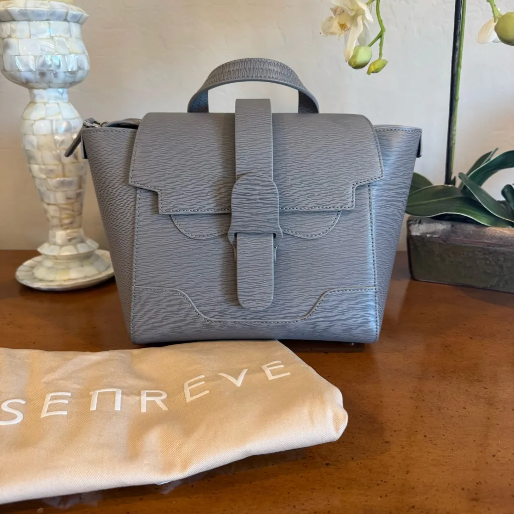 Senreve Mini Maestra Bag Storm Grey Leather Convertible Backpack Tote Gray - Image 15