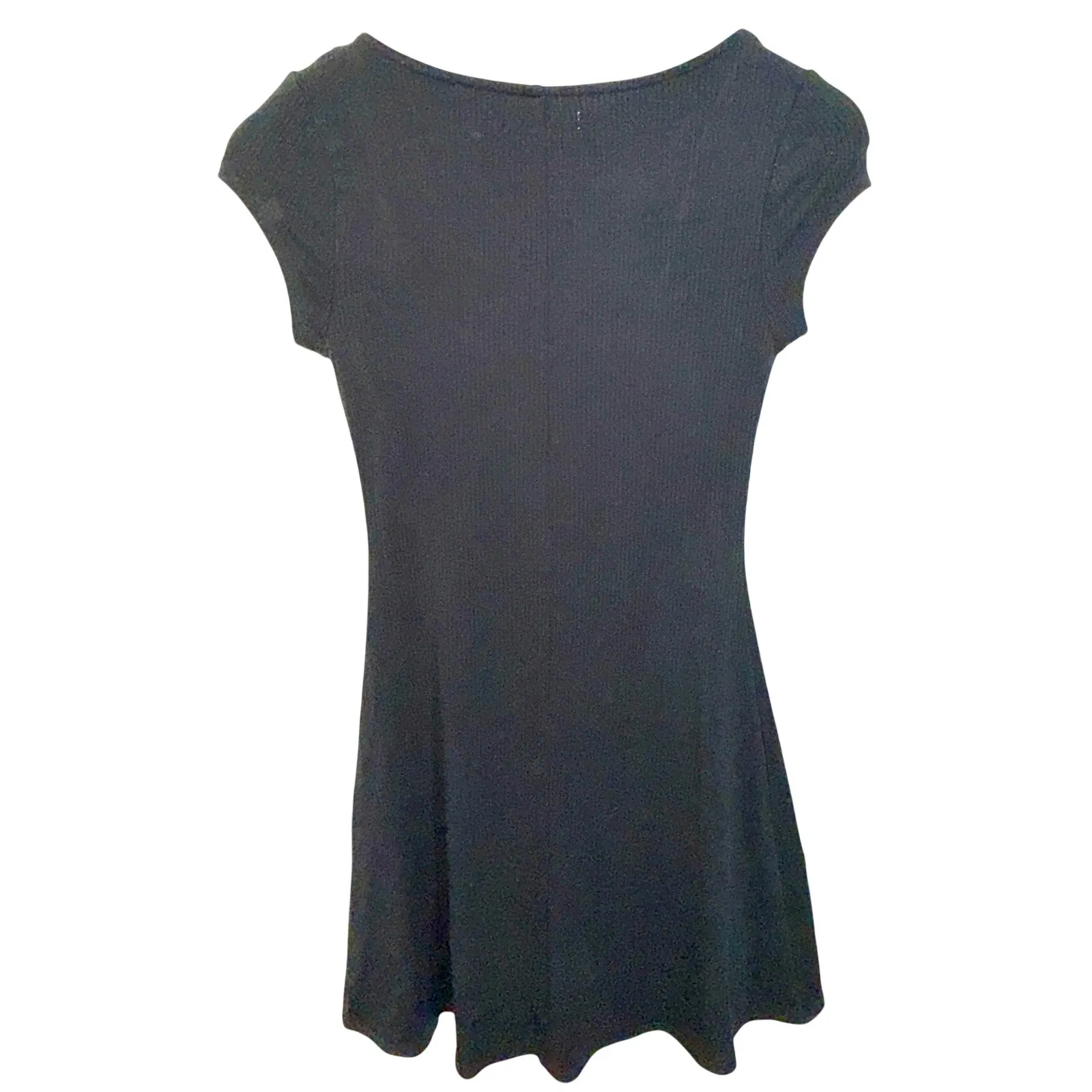 NWT Abercrombie & Fitch Black Ribbed Knit Scoop Neck Cap Sleeve Mini Dress Sz XS - Image 2
