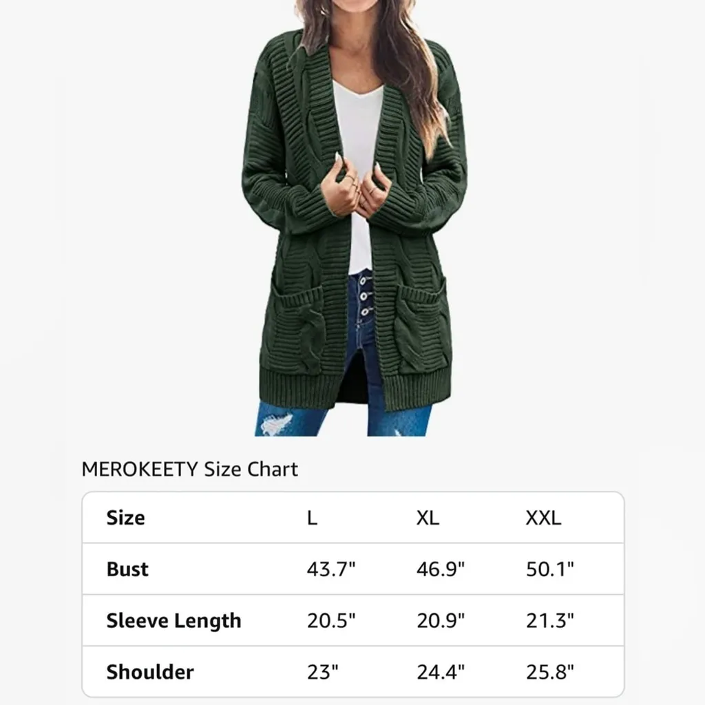 NEW Green Long Sleeve Cable Knit Cardigan Sweater Fall Outerwear Pockets 2X - Image 3