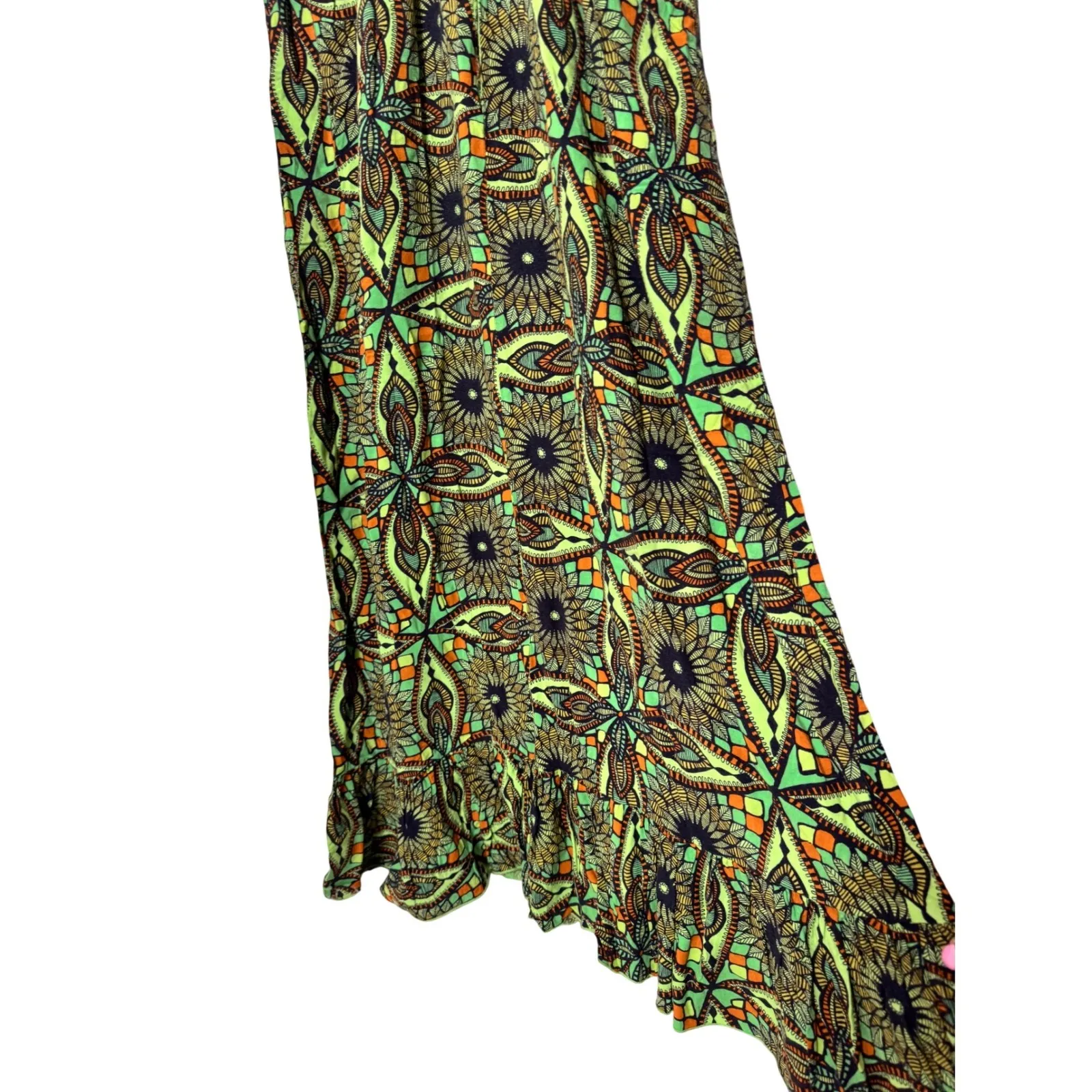 One World Crochet Neck Maxi Dress Women's Medium Green Floral Print Sleeveless - Image 4