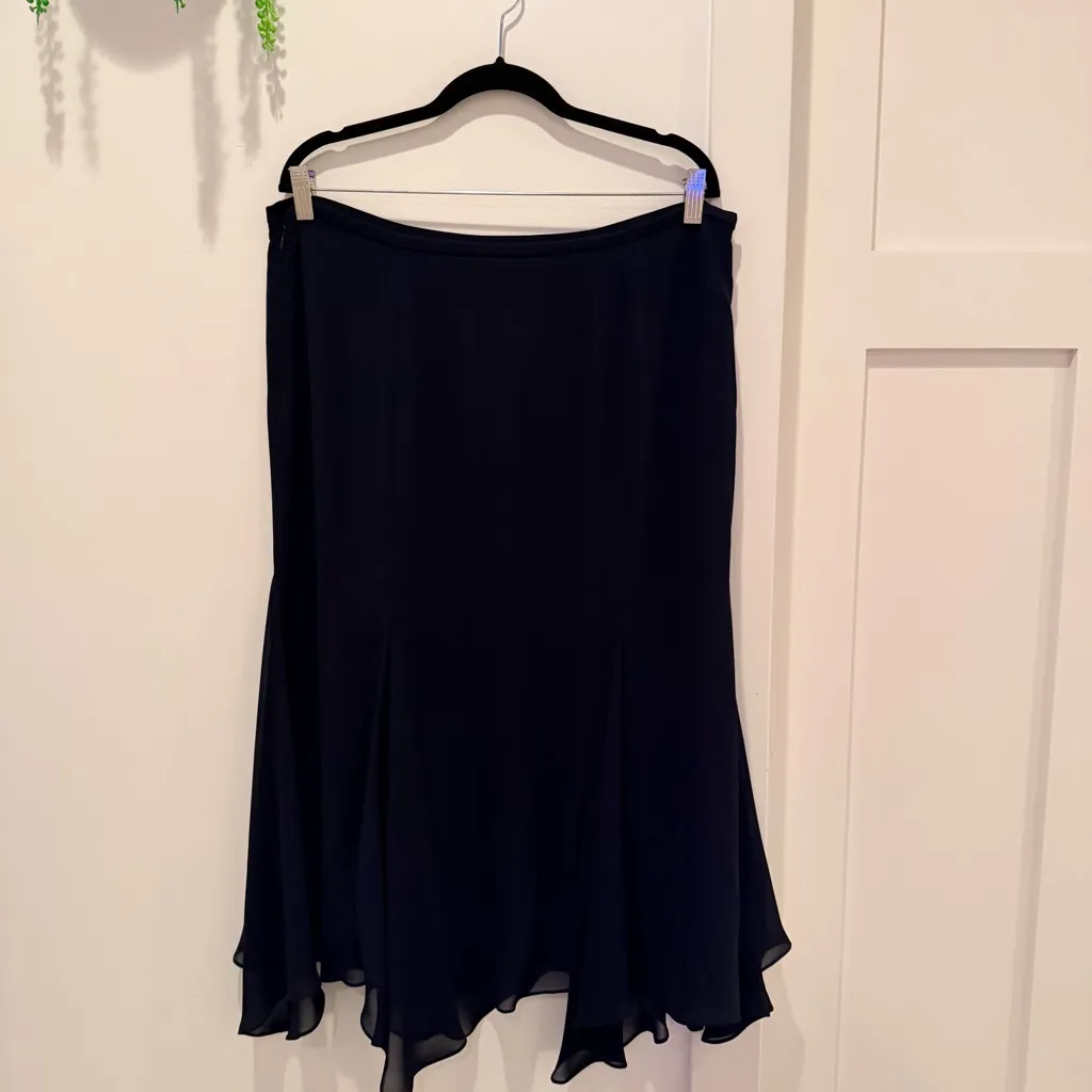 CHAPS  Black Women's Flowy Ruffle Bottom Plus Size 16 Elegant Black Midi Skirt - Image 5