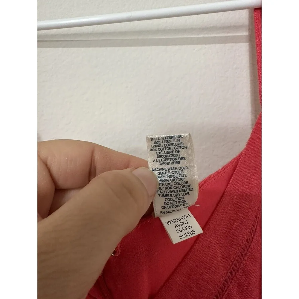 VTG Old Navy Red Coral Linen Cotton Floral Embroidered Dress Size 6 Beachy Boho - Image 7