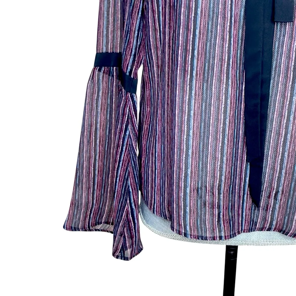 BCBGeneration Ruffle Front Pirate SHEER STRIPED BLOUSE BELL SLEEVES XXS - Image 6