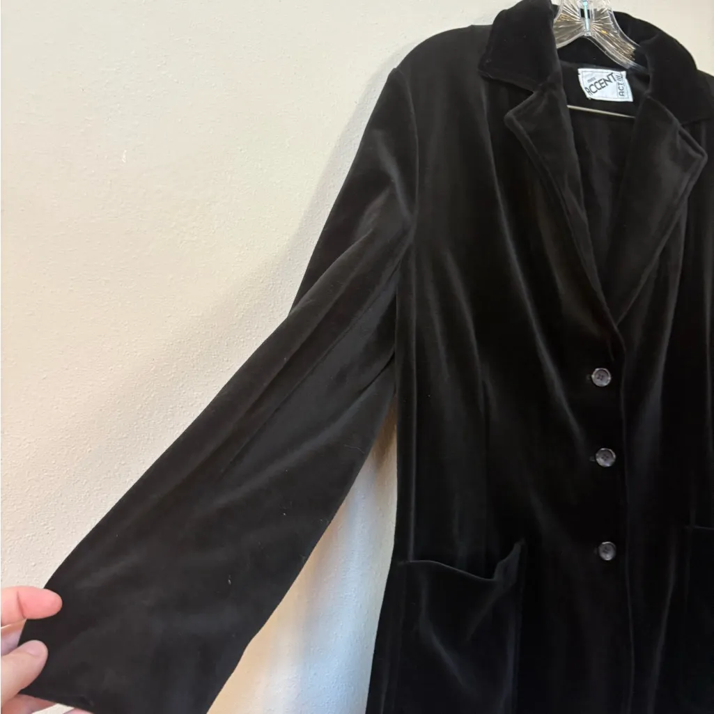 Vintage 90s Velvet Blazer Jacket – Miss Accent Act III Black Large/XL - Image 2
