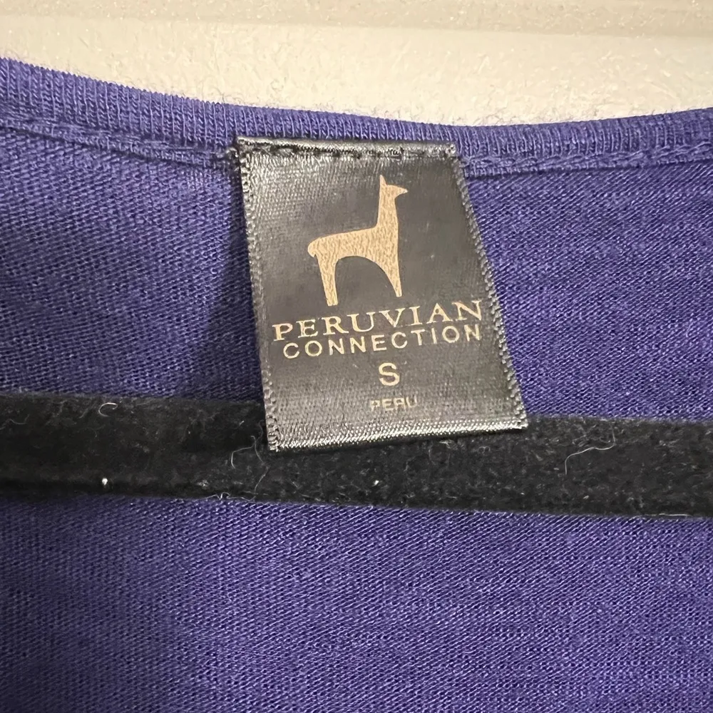 Peruvian Connection Indigo Blue Gathered Neck Sleeveless Tunic Small Linen Blend - Image 2