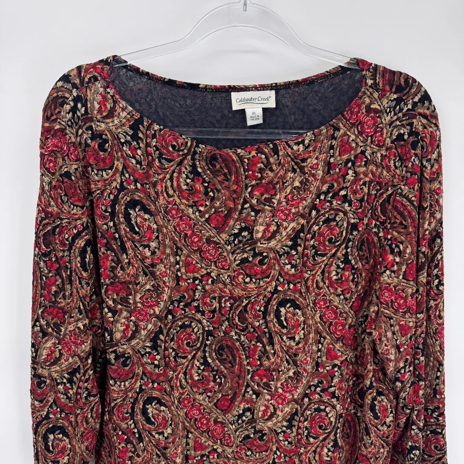 Vintage Coldwater Creek Long Sleeve Top Womens XL Red Paisley Beaded‎ Fairy - Image 2