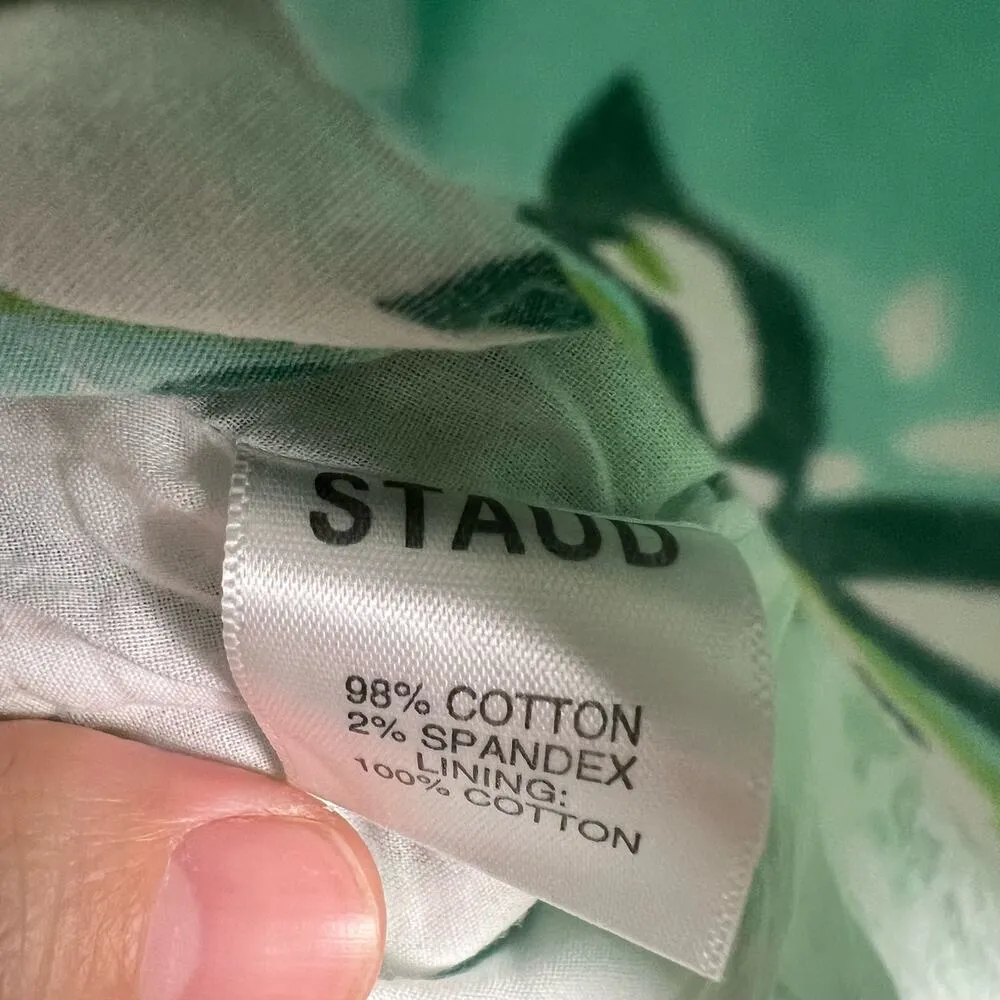 Staud Carolina Puff Sleeve Green White Tropical Floral Mini Dress Size 2 - Image 13