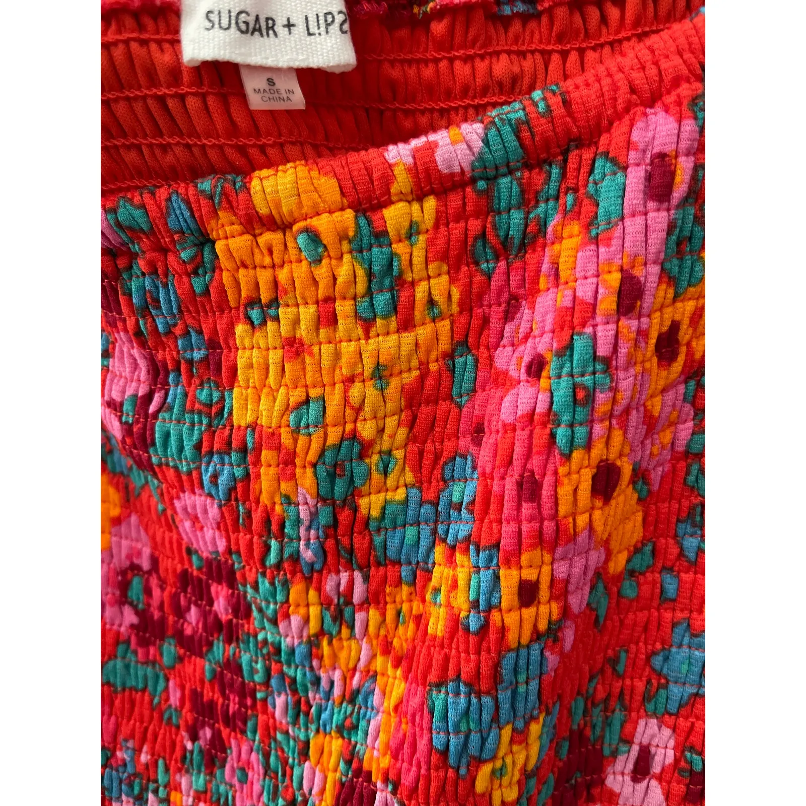 Sugar Lips Francesca Vibrant Wildflower Denni‎ Smocked Midi Dress Size Small - Image 7