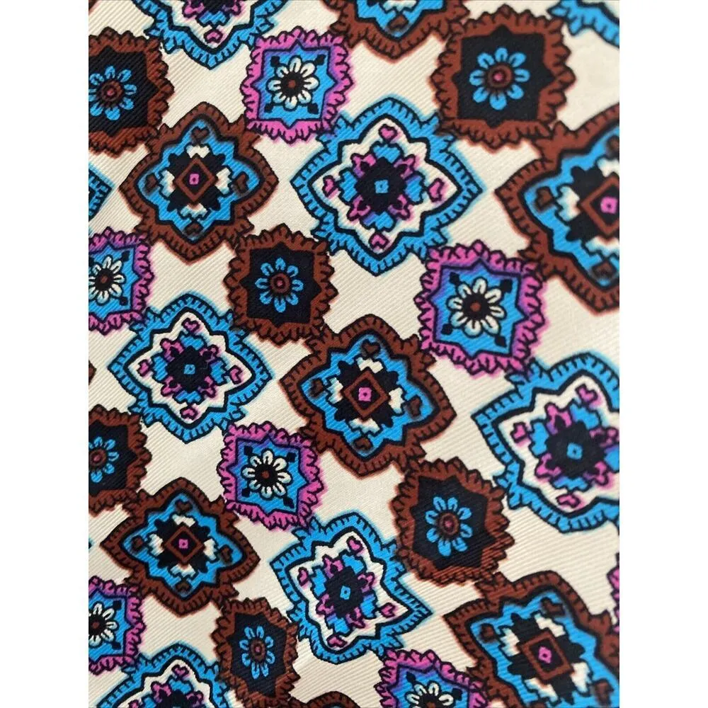 Vintage Glentex Blue Geometric Silk Blend Scarf Hand Rolled in Japan Old‎ Money - Image 6