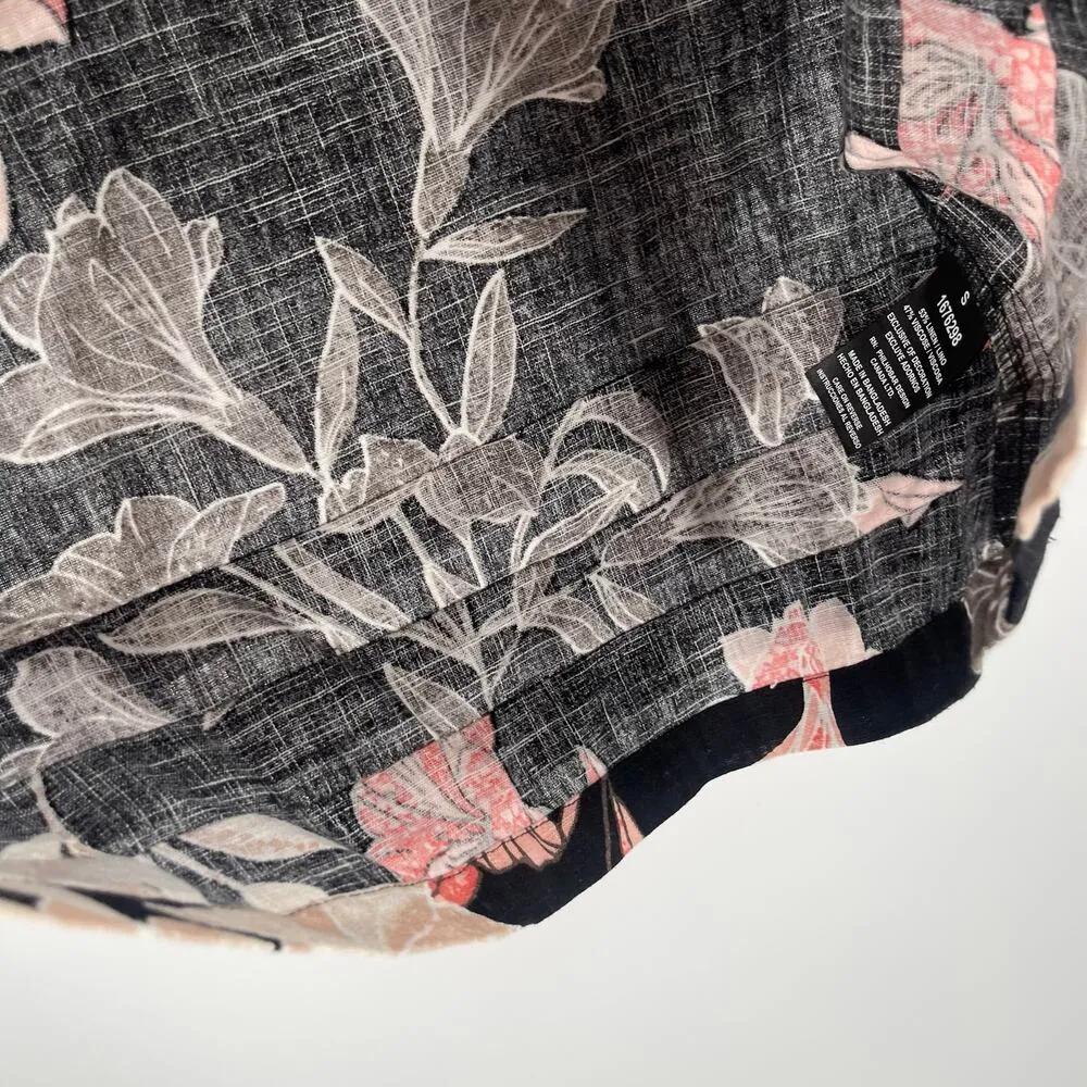 NICOLE MILLER Original Dress Size Small Floral Short Sleeve Linen Blend Black - Image 13