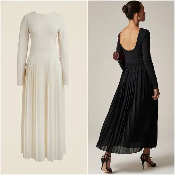 J.Crew Pleated Ballet Maxi Dress Stretch Cotton Natural Long Sleeve Medium NWT - Image 2