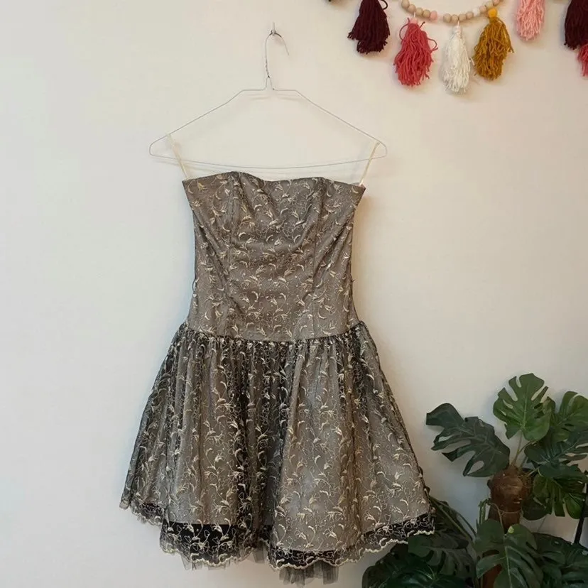 Vintage Jessica McClintock Tulle Gold Embroidered Dress a/s Ashley Tisdale - Image 3
