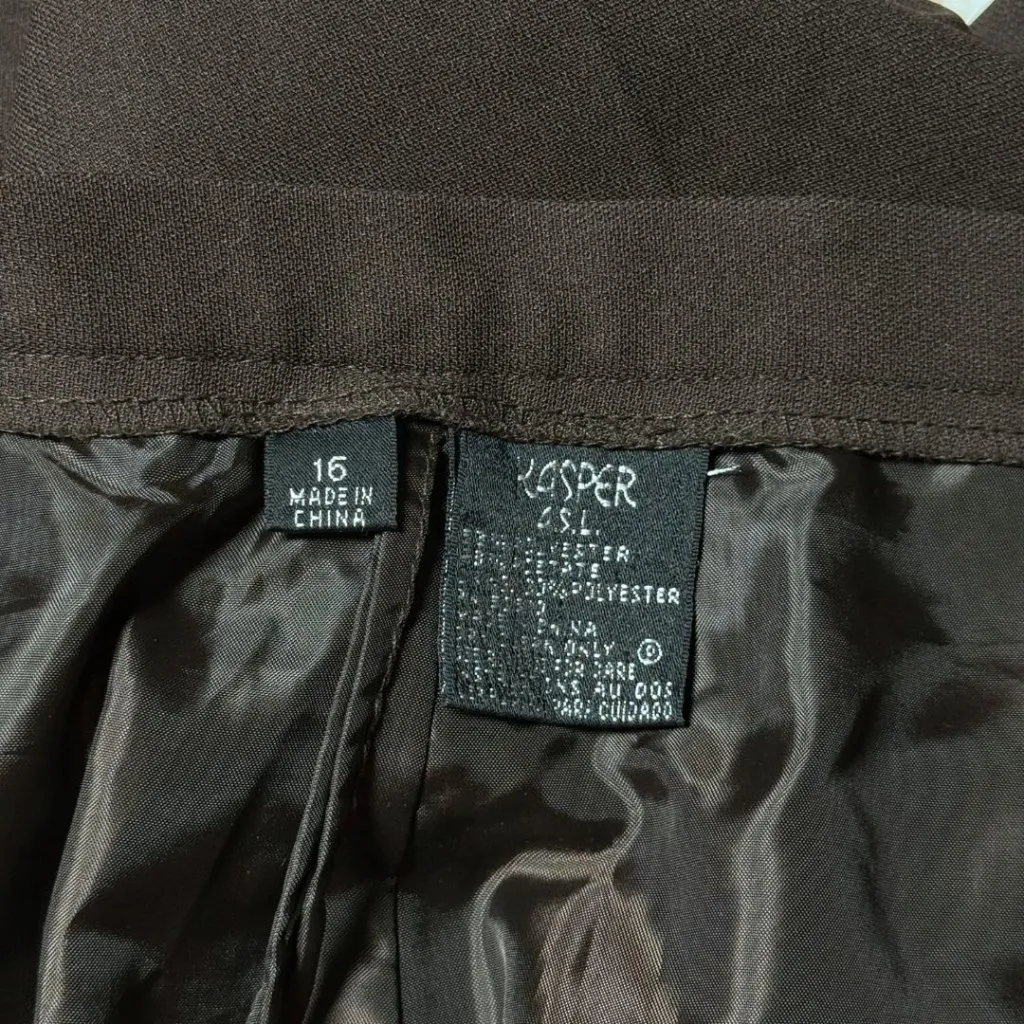 Brown Pleated Business Office Slacks Womens 16 Kasper Dress Plus Size Pants - Image 4