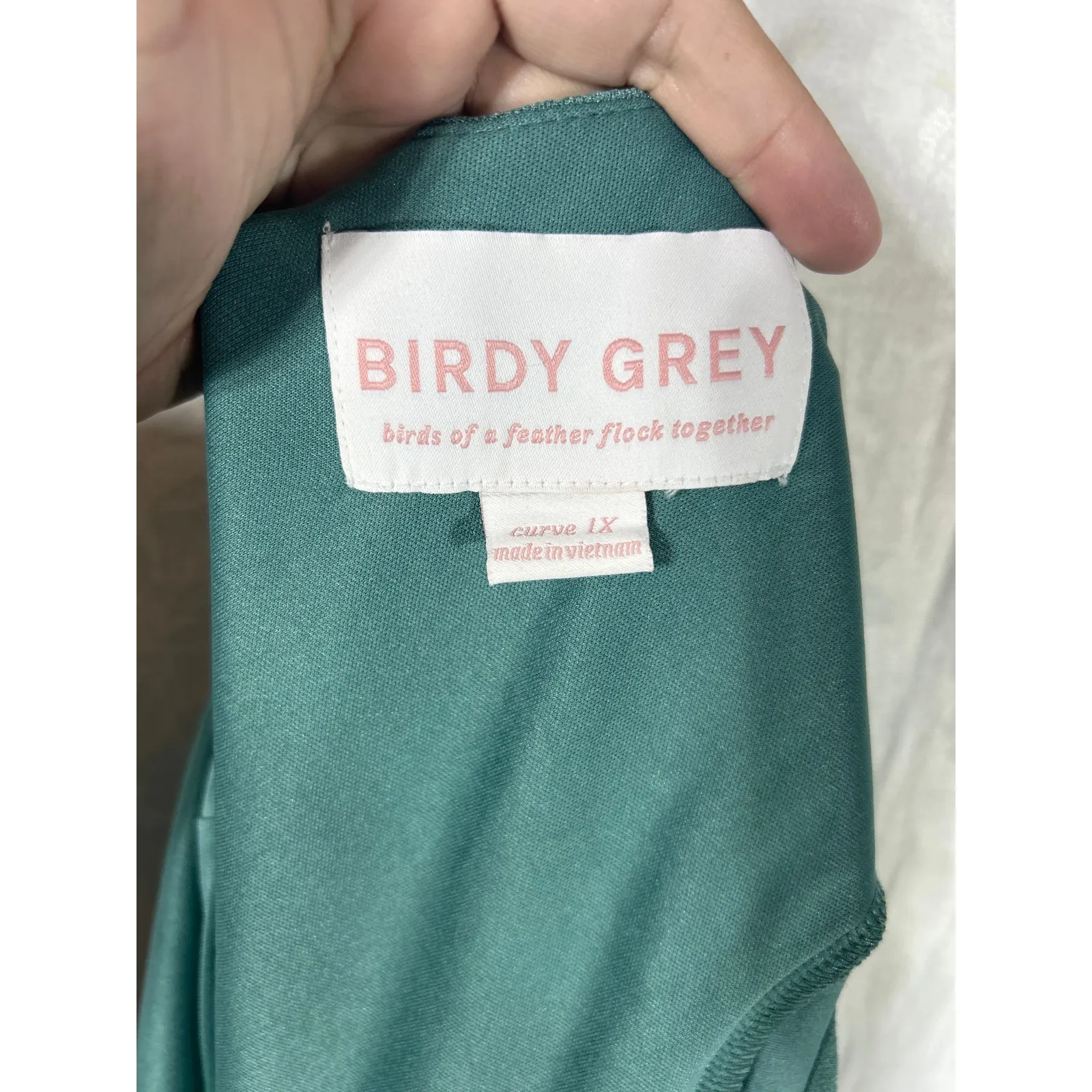 Birdy Grey Dress 1X Curve Hannah Empire V Neck Flutter Sleeve Green Crepe - Image 6