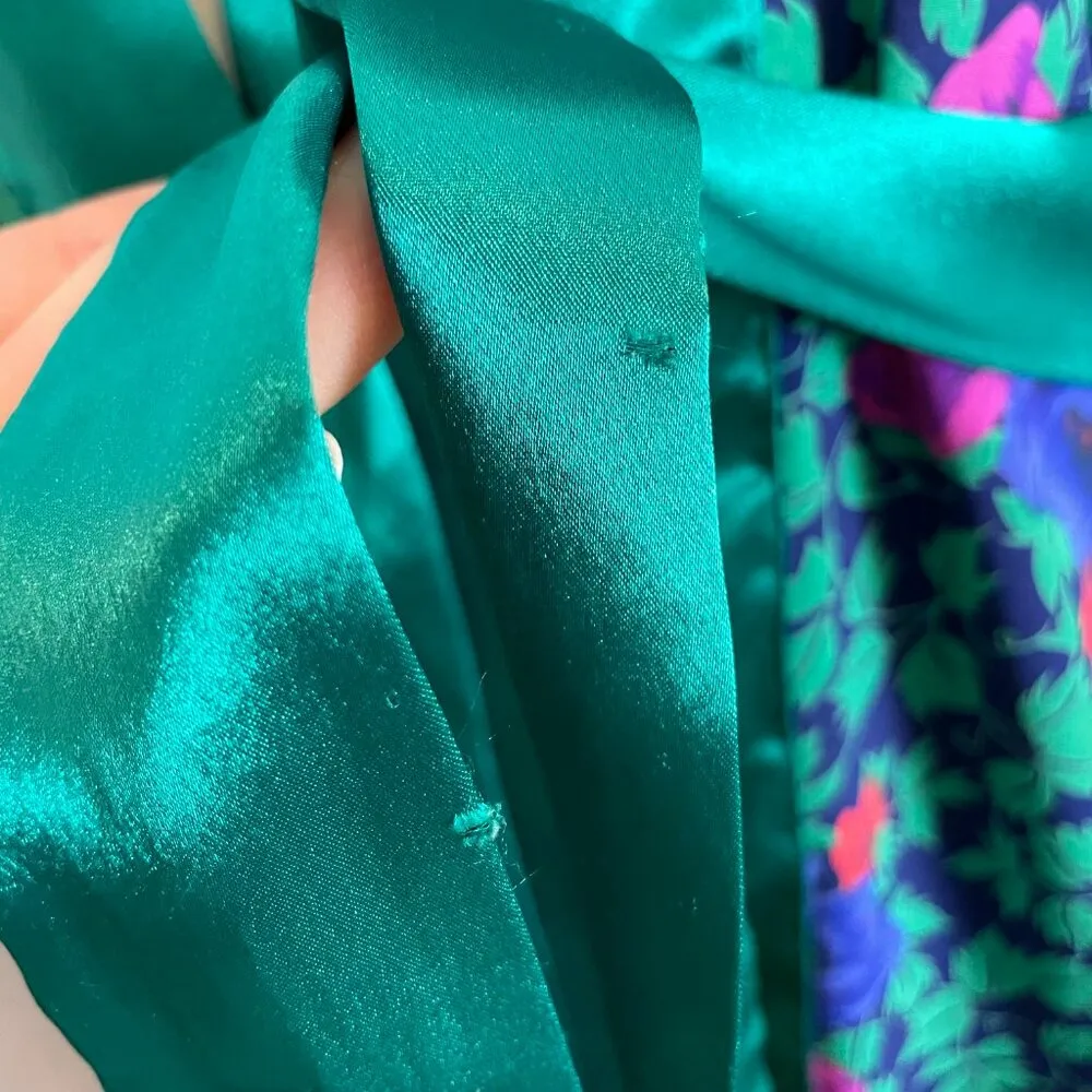 Vintage 90s Victoria's Secret Robe Floral Gold Label One Size Green Purple Silky - Image 8