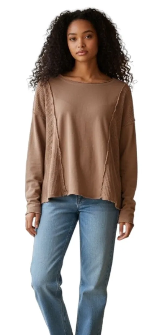 White Crow Womens Medium Brown Thermal Long Sleeve Top Boho Oversized Lagenlook - Image 1