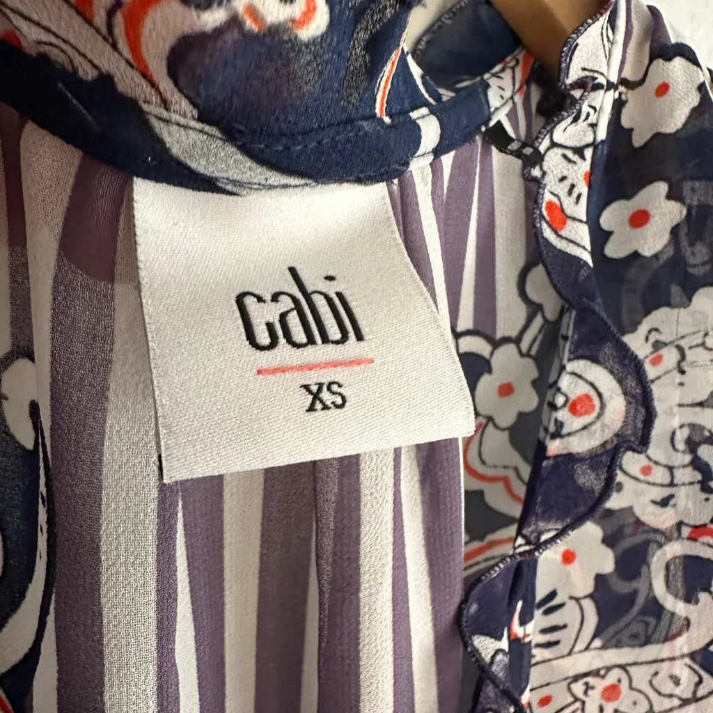 CAbi Floral Paisley Tank Top Blouse Size XS Patriotic Red White Blue Sheer 5349 - Image 4