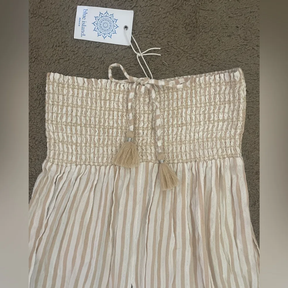Swimsuit coverup dress strapless gold and white strip size small NWT - Image 2