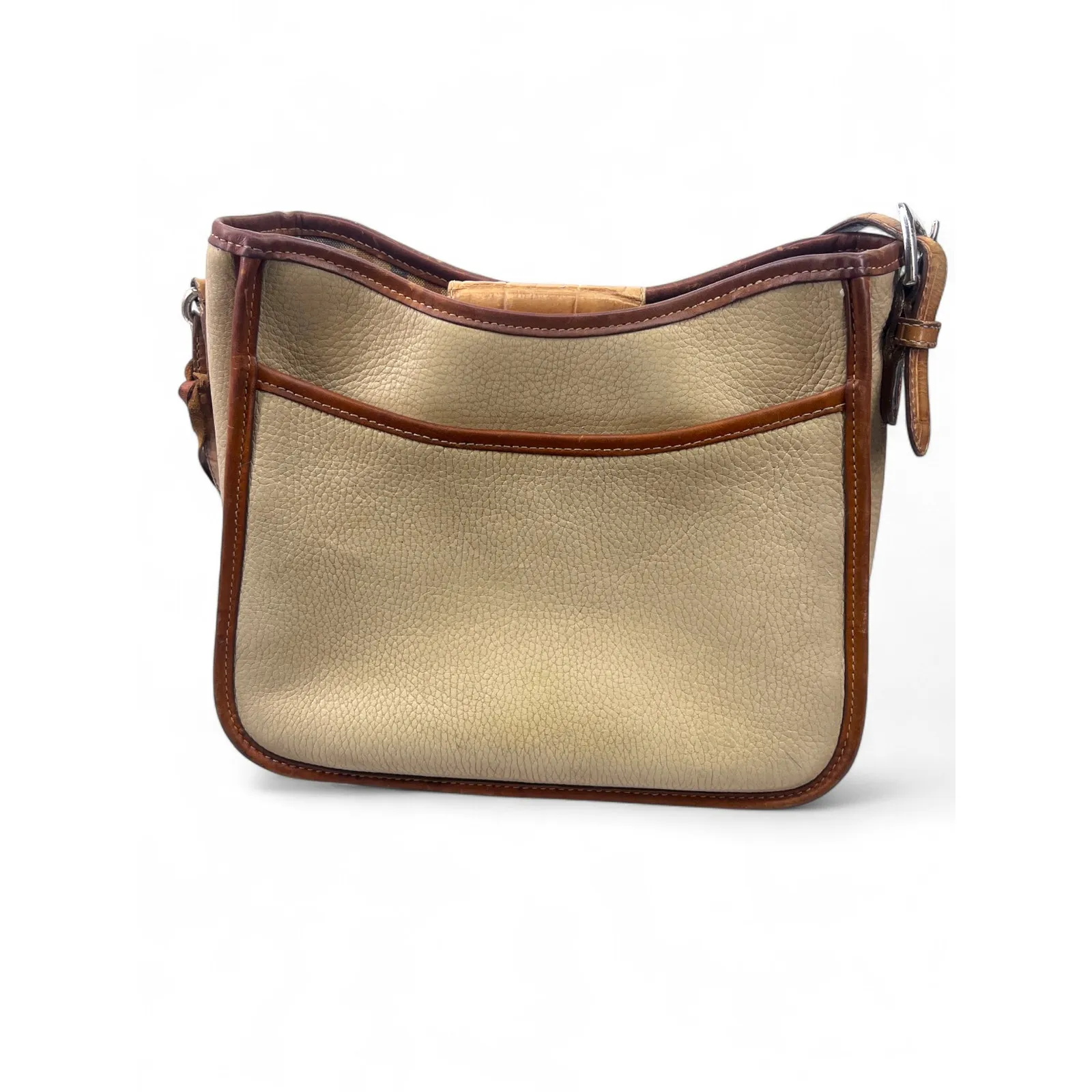 Brighton Vintage Cream Pebbled Leather Bag With Brown Croc Trim Crossbody Purse - Image 3