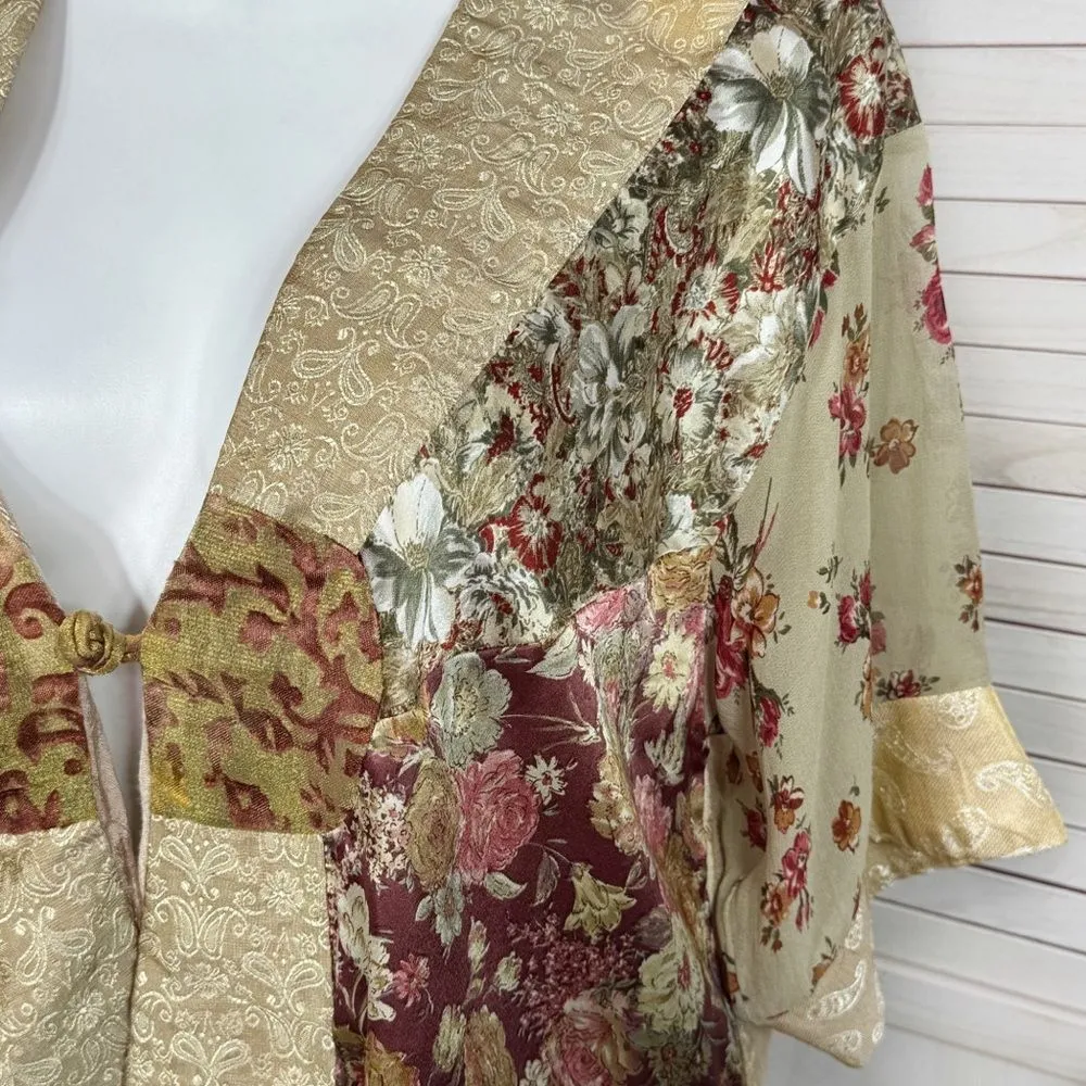 Vintage Sterling‎ Styles Floral Silk Kimono Topper Jacket Gold Burgundy One Size Size undefined - Image 5