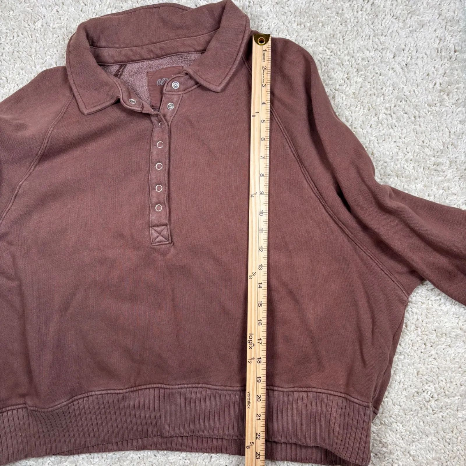 Aerie Oversized Collared Sweatshirt Pullover Brown Ribbed Cuffs Size XL - Image 10