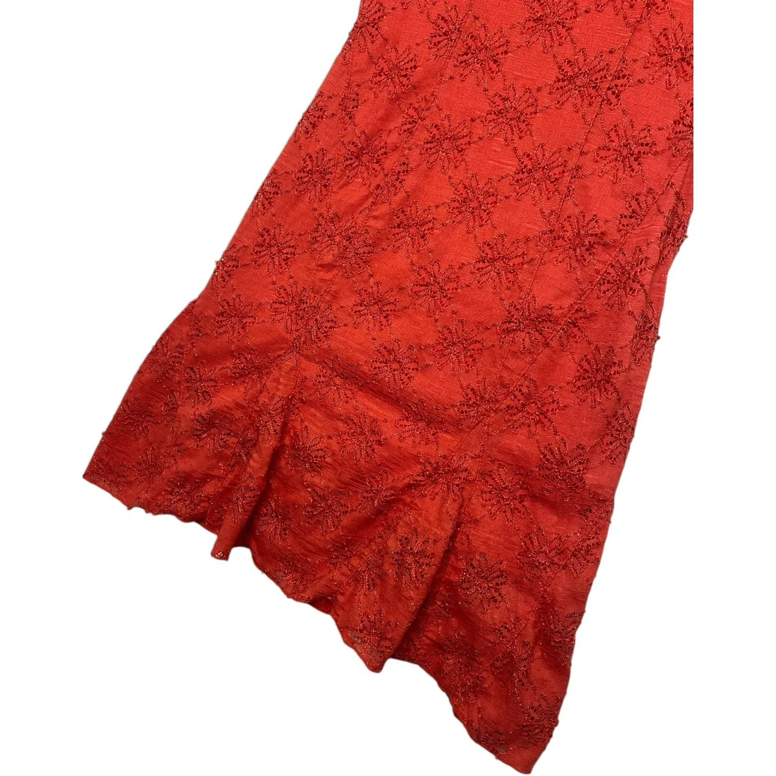 Free People Dress Womens Extra Small Orange Floral Lace Overlay Fit Flare Boho - Image 9