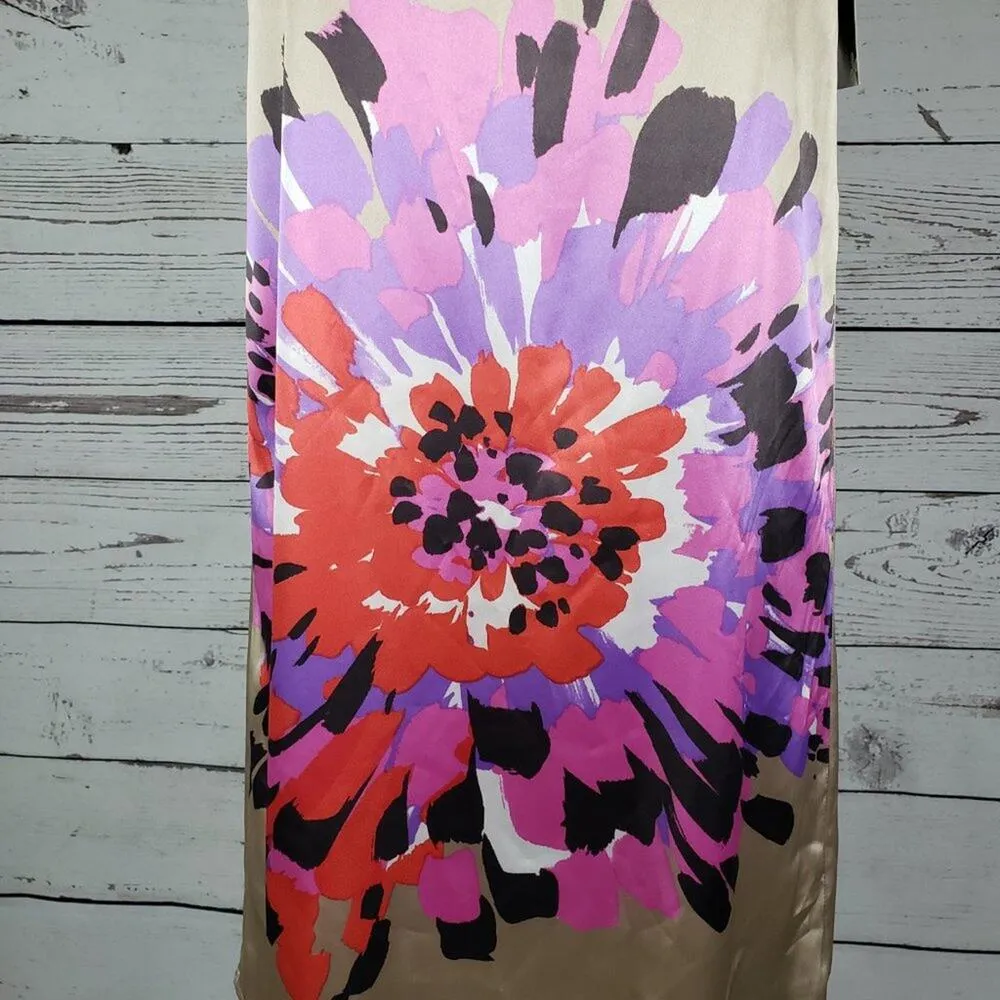 NWT Taylor Halter Ribbon Neck Sleeveless Floral Flower Slip Dress Women’s Size 2 Tan - Image 3