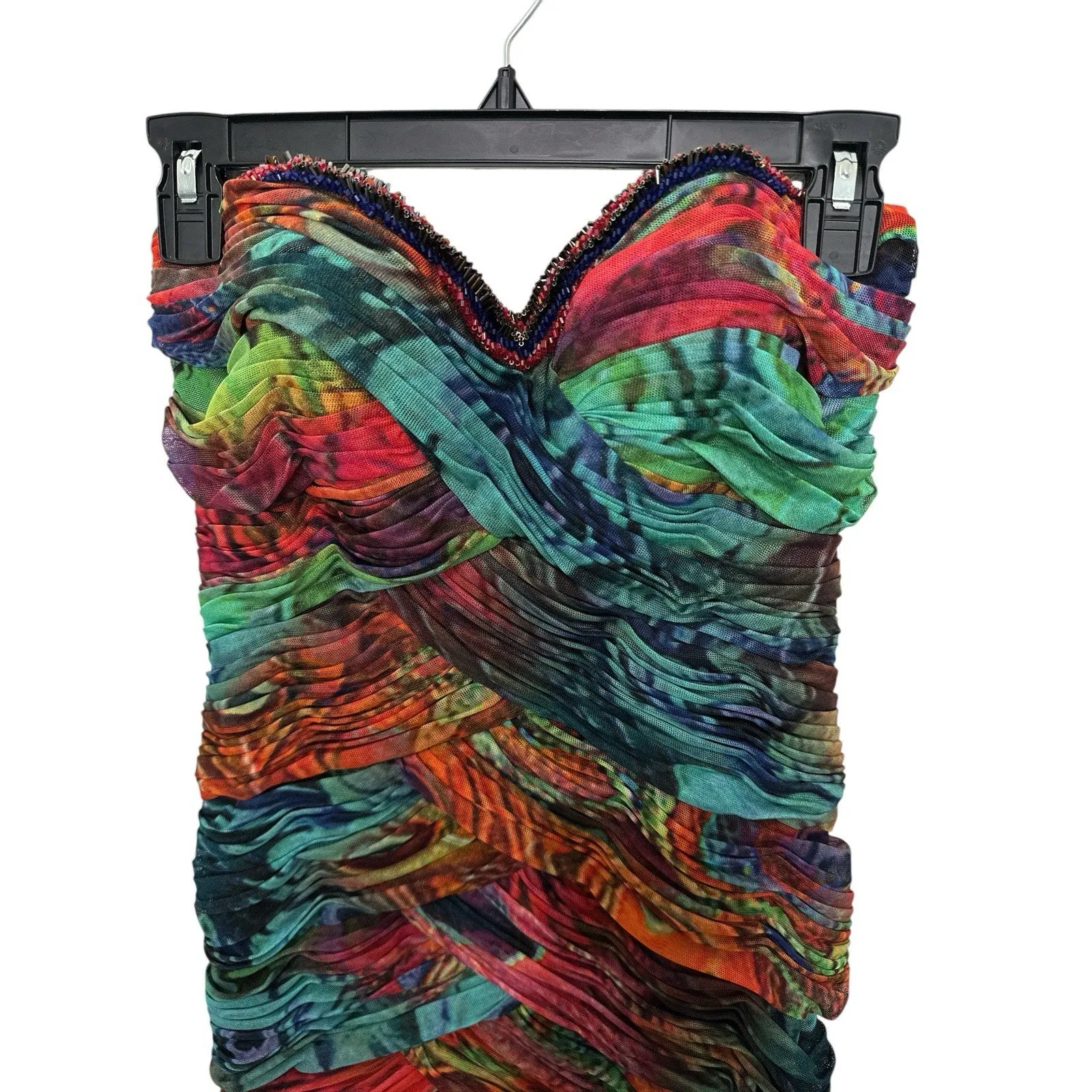 Alberto Makali strapless, ruched, multicolored mini dress, Size 4 - Image 3