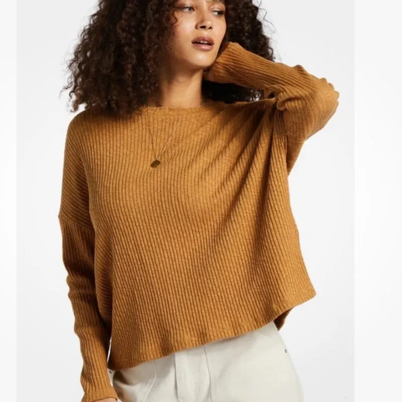 Billabong Cozy Up Ribbed Gold Sweater size M - Image 4