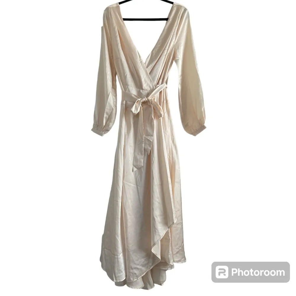 Nasty Gal Satin Champagne Cowl Back Wrap Front Maxi Dress Size 6 NWT - Image 4