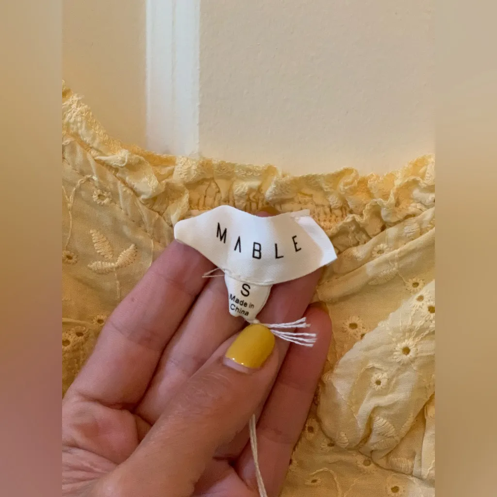 Mable Yellow Eyelet Cotton Mini Dress. Size - Image 4