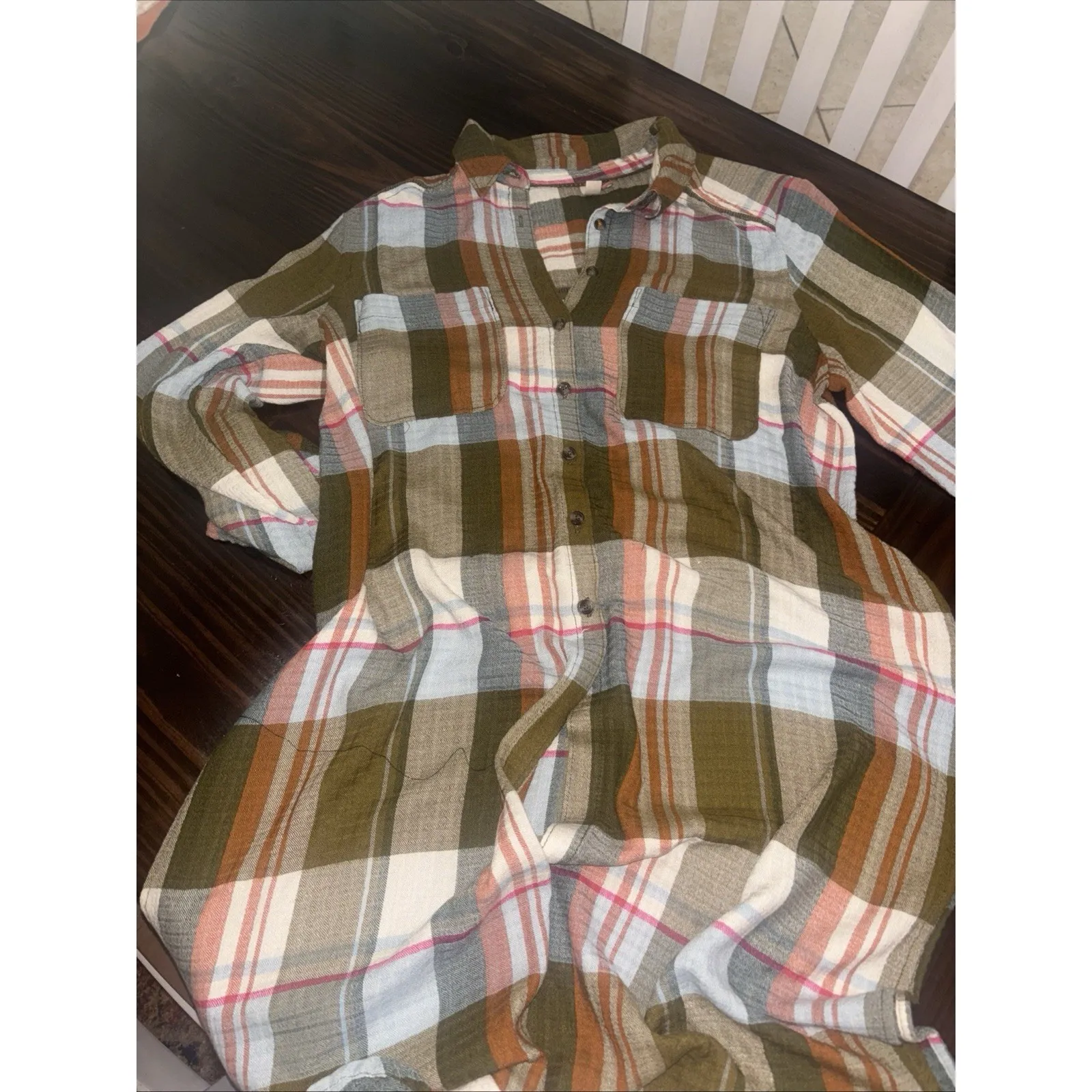 Anthropologie Pilcro Side-Slit Maxi Tunic Duster Button Down Medium Shirt Dress - Image 3