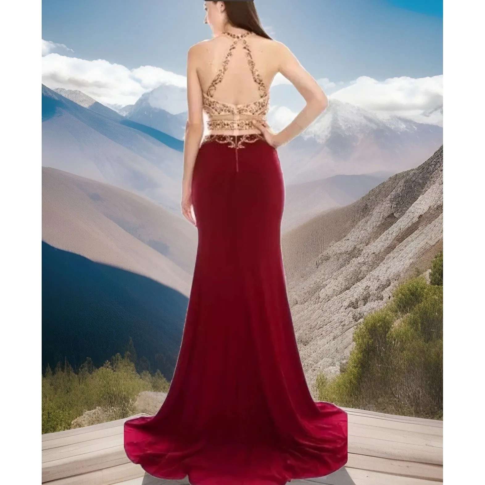 Dancing Queen Women's Long Maxi Dress Lined Solid Sleeveless‎ Lace Beaded Prom-S - Image 2