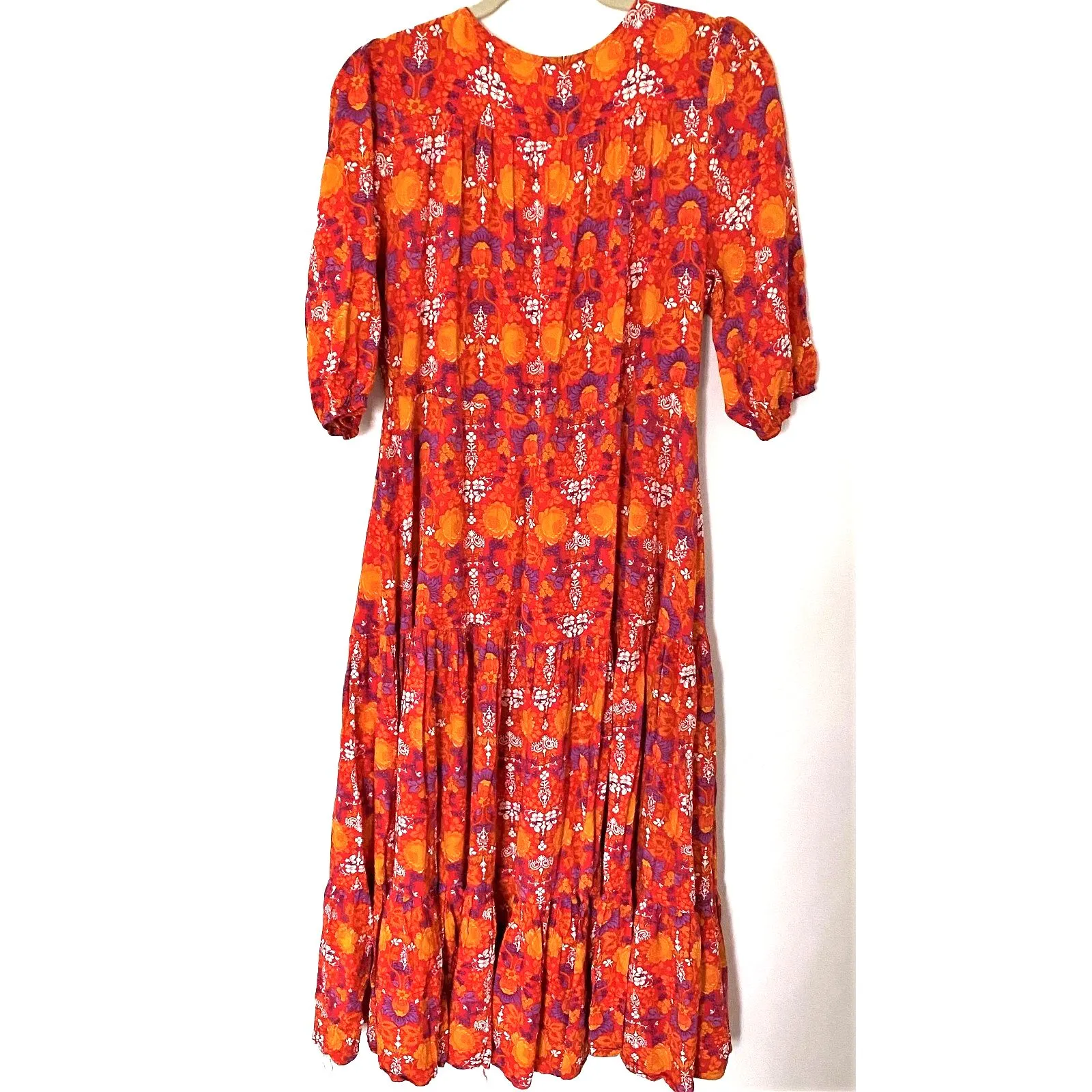 Anthropologie Abel The Label Floral Boho Peasant Midi Dress Vneck Empire Waist M - Image 3