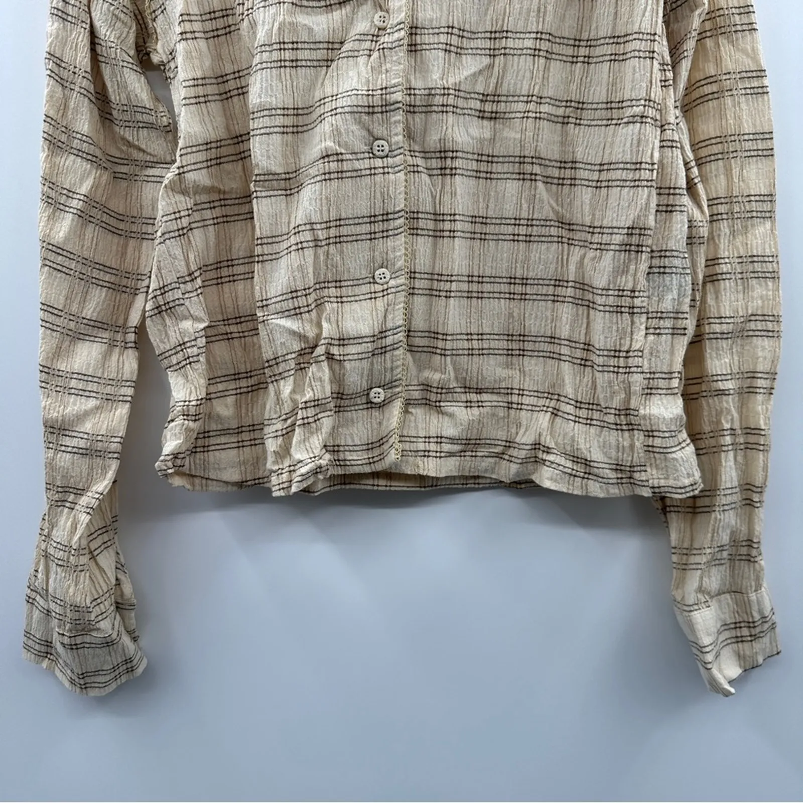 POL Cream Multicolor Floral‎ Cotton Long Sleeve Button Down Shirt Size S - Image 3