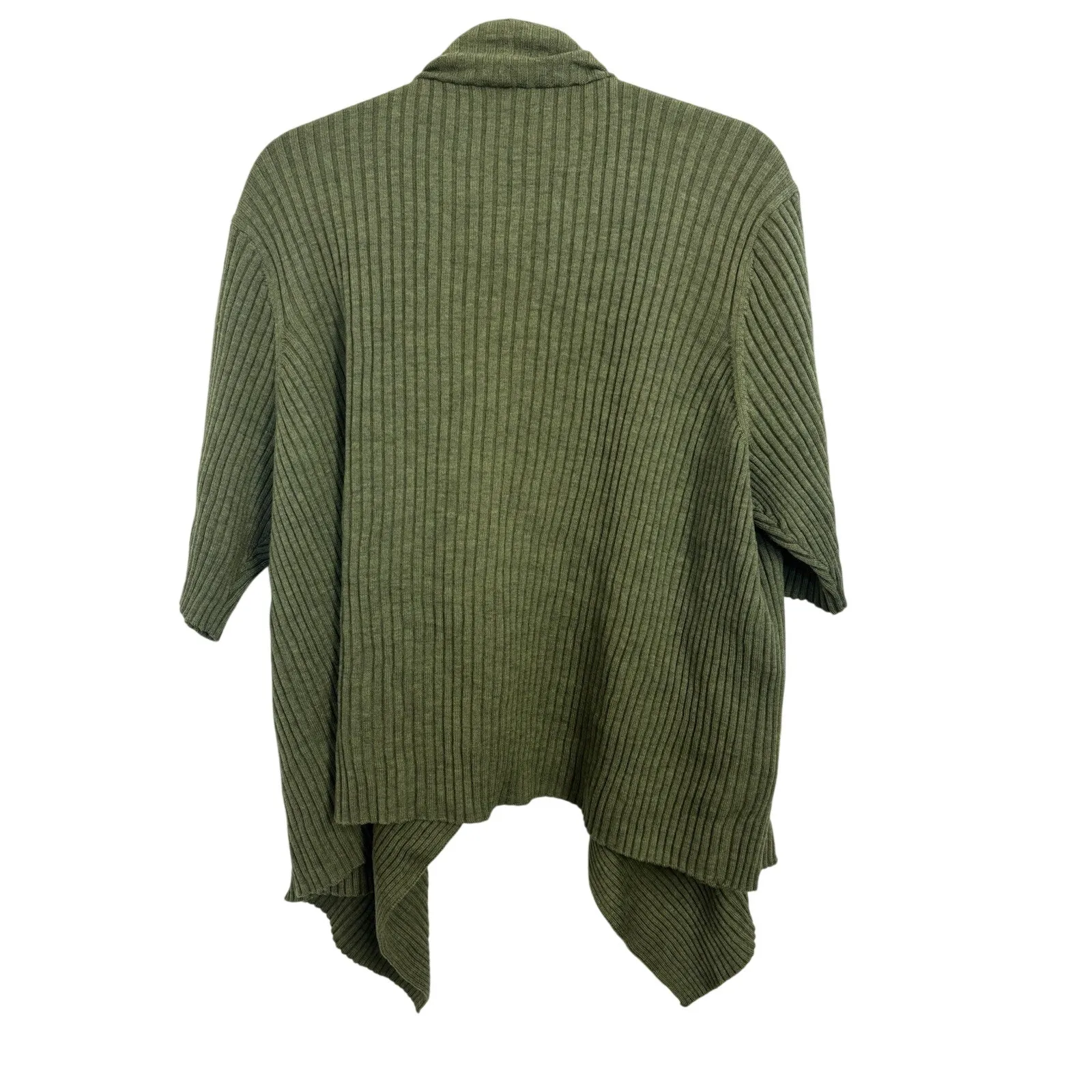 Eileen Fisher 100% Merino Wool Green Open Front Water Fall Cardigan Size 2X FLAW - Image 2