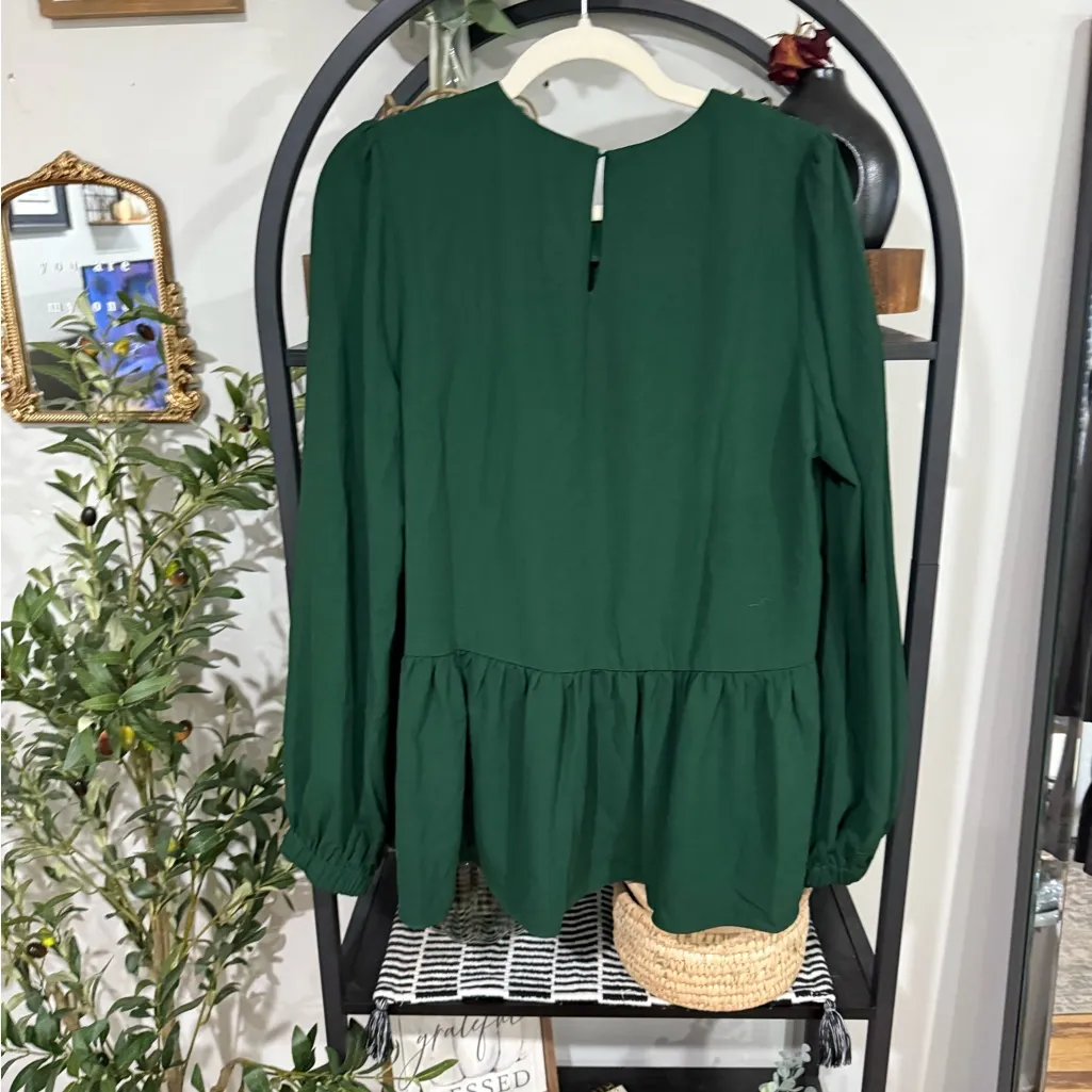 Pomander Place Emerald Green Peplum Blouse size large - Image 8