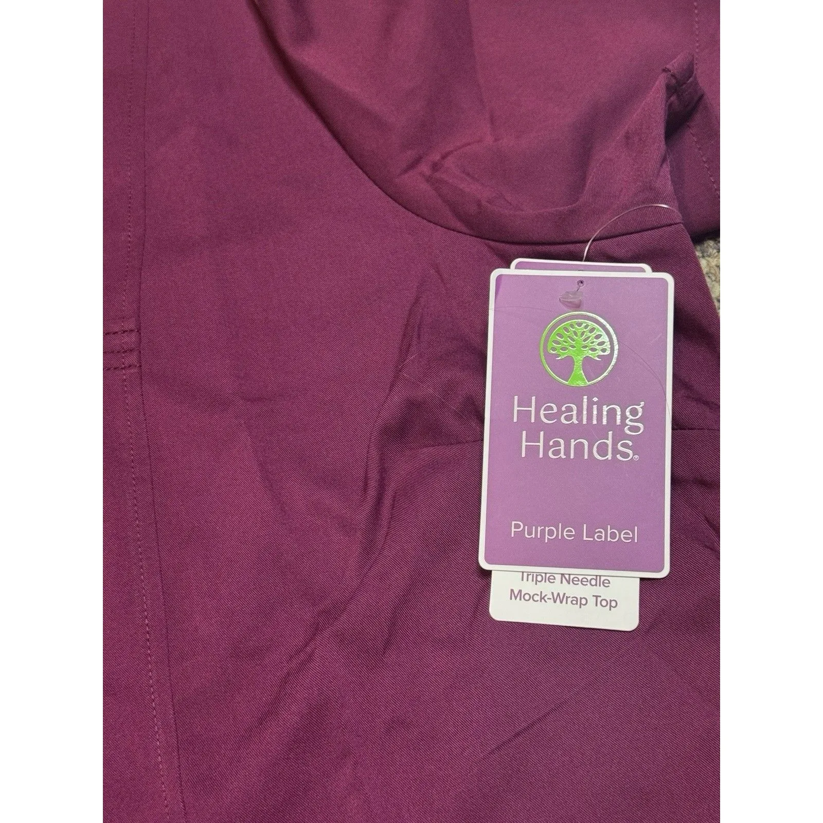 Healing Hands Purple Label Jordan Mock Wrap Scrub Top Women XL Wine VNeck Pocket - Image 7