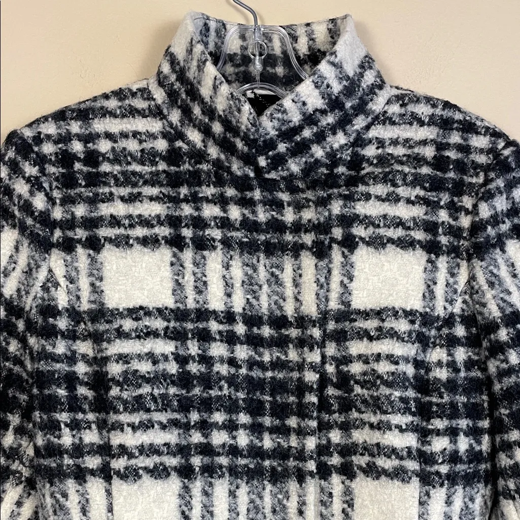 Banana Republic Women’s Wool Plaid Knit Collared Belted Comfy Button-Up Pea Coat - Image 2