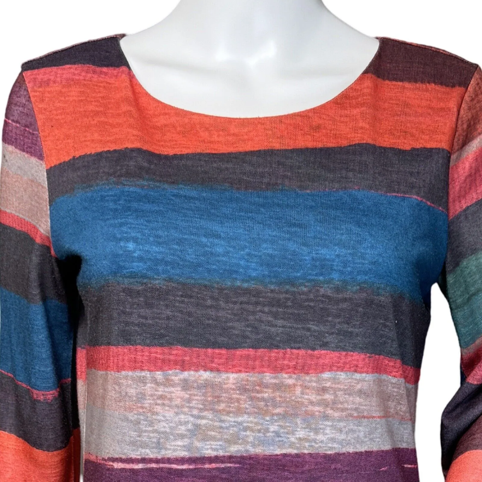 Desigual Dress‎ Womens Medium Blue Pink Watercolor Stripe Fit Flare Colorful - Image 5