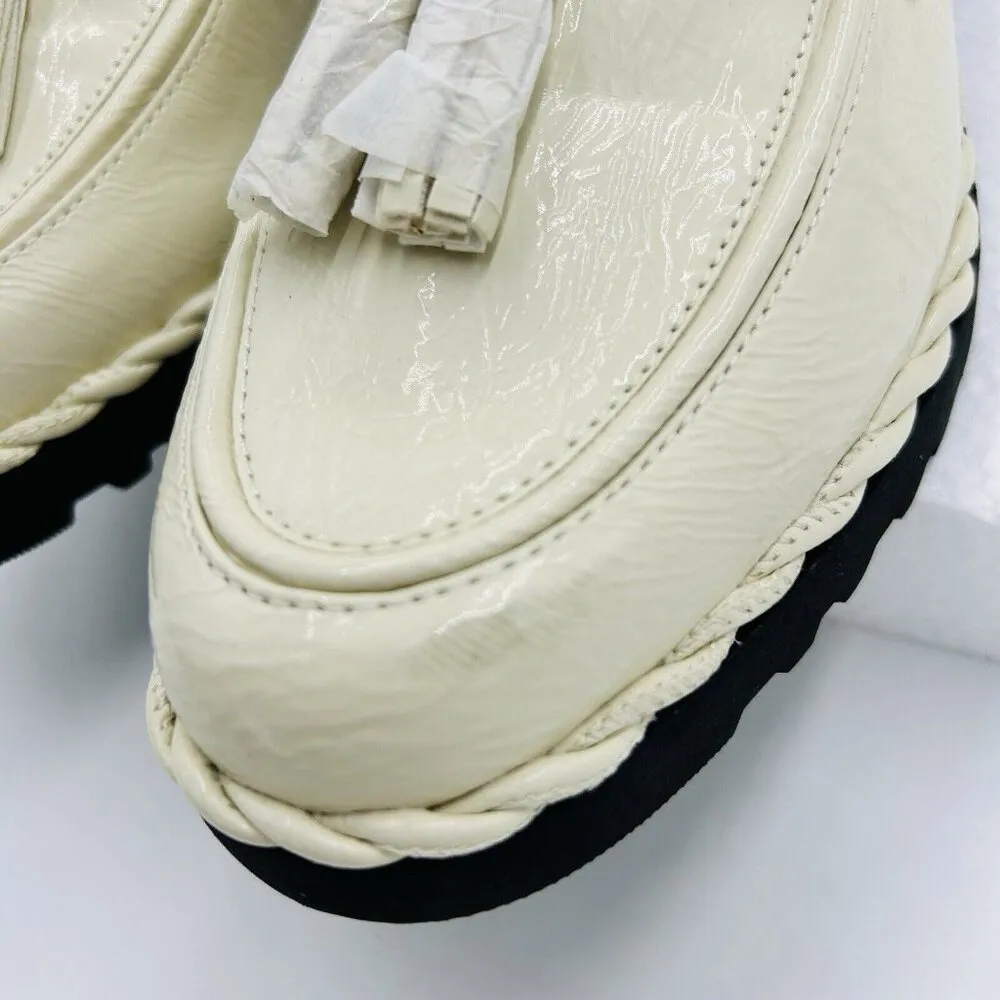 Franco Sarto Carolynn Womens Sz 8.5 Lug Sole Tassel Patent Leather Loafers Ivory - Image 6