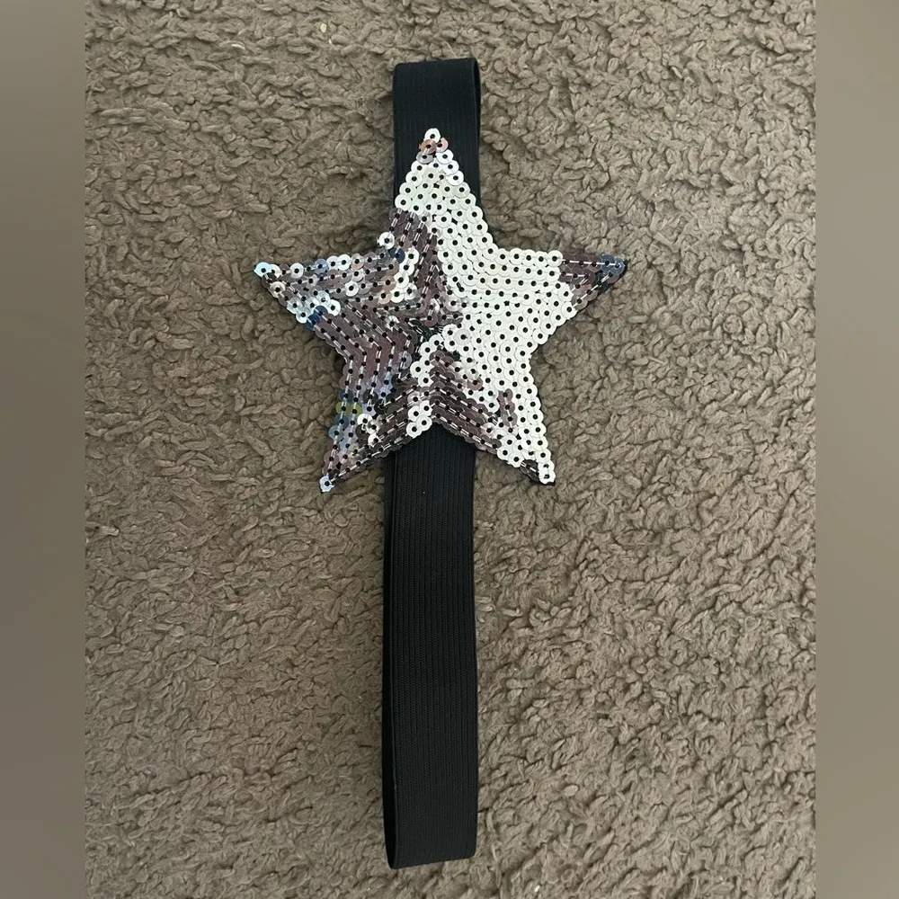 Black & Silver Sequin Star Elastic Headband - Image 3