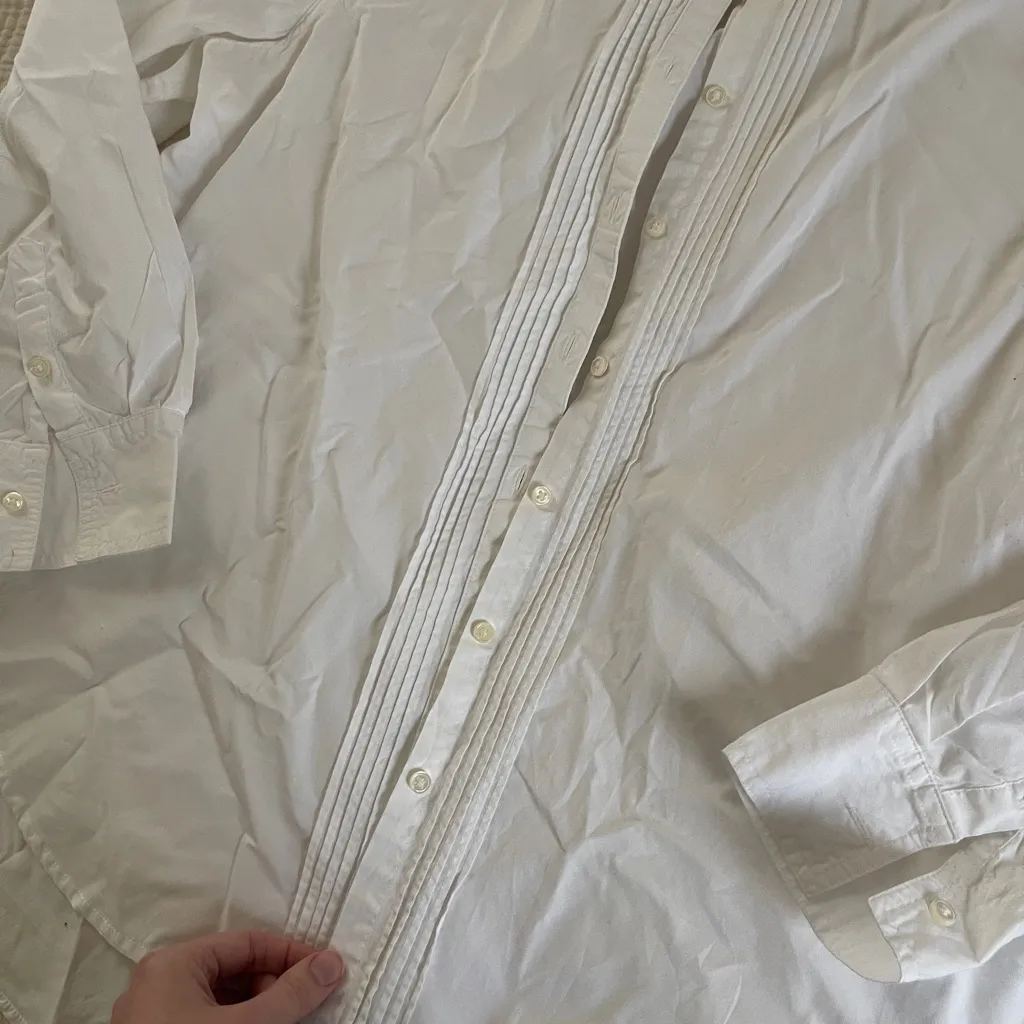 Sundance White Cotton Pleated Front Button Up Shirt Women’s Sz M - Image 2